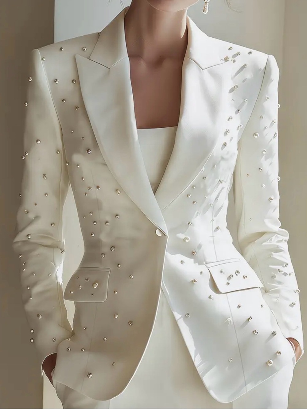 White Embellished Women's Blazer Jacket